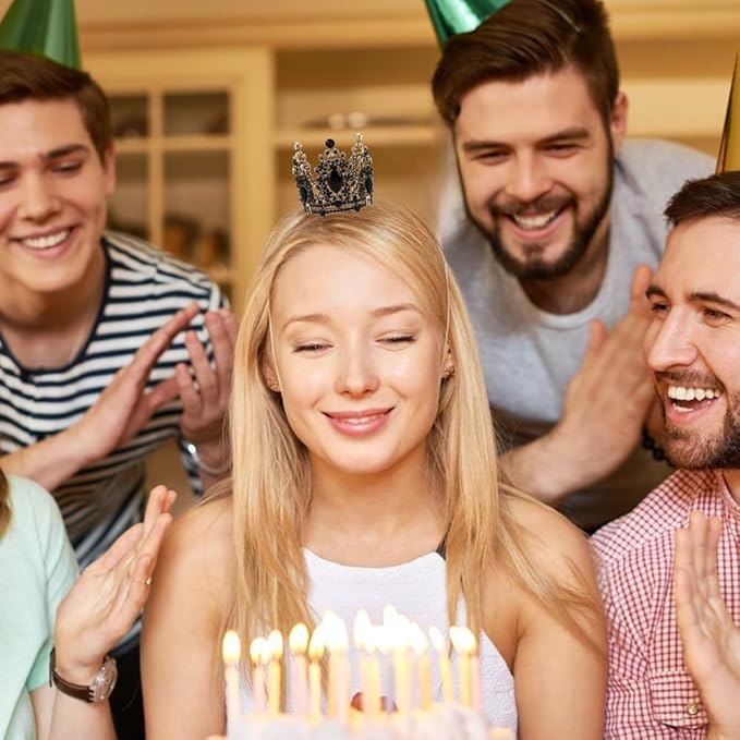 Birthday Princess Sash for Women Tiara & Crowns Headbands for Girls Happy Birthday Party Accessories Favor Supllies Leona Gold Black Pink, 2 Pack