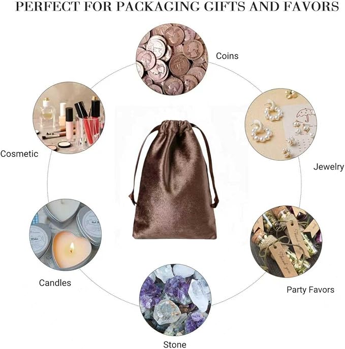 QIANF 12pcs Brown Velvet Drawstring Bags 4x6 inches Glossy Small Velvet Cloth Gift Bags Jewelry Pouches for Storage Wedding Party Favor Christmas