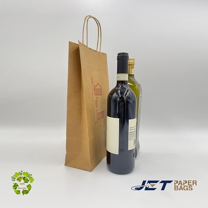 Jet Paper Bags - 100 Pack 6.5x3.5x12 Inch Medium Plain Brown Kraft Paper Bags with Handles Bulk, Gift Wrap Bags for Favors Grocery Retail Party Birthday Shopping Business Goody Craft Merchandise Take Out Sacks