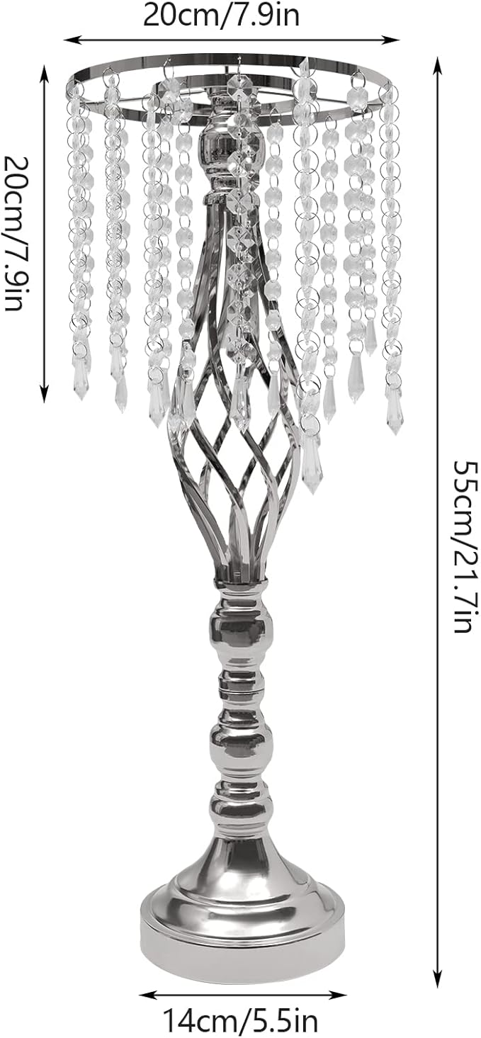 Wedding Centerpieces Gold Vases,10PCS Metal Flower Candle Holder with Sparkling Crystal Beads,Crystal Flower Vase Metal Flowers Stand for Party Tables Decorations (10pcs-Sliver-14cm)