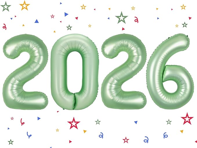 2026 Balloon - Oliver Green Birthday Number Balloons, 40 Inch Large Foil Balloons for Men Women Boys Girls Oliver Green Themed Birthday Decorations，Number 2026 Balloon