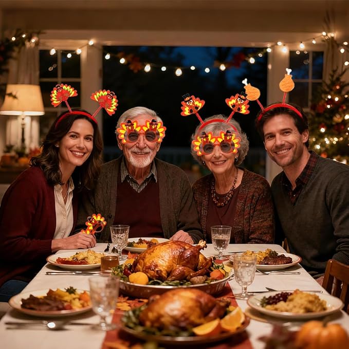 3 Pieces Thanksgiving Turkey Headbands and 3 Pieces Thanksgiving Turkey Sunglasses, 6 Pieces Turkey Eyeglasses Head Boppers Costumes Decoration Props for Thanksgiving Day Party Favor Accessories