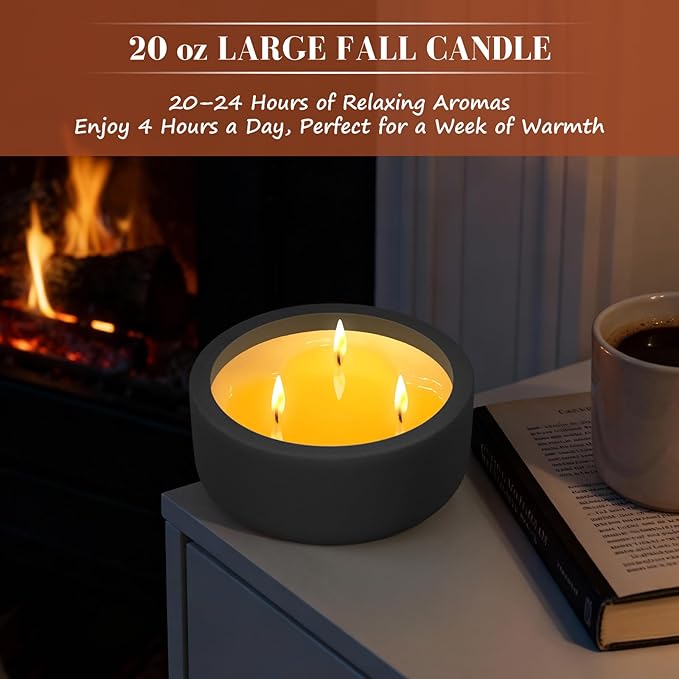 Viyffo Christmas Candles – Eucalyptus & Rosemary, 3 Wick 20oz Large Soy Scented Candle for Women & Men, Non Toxic Aromatherapy Ceramic Velas, Luxury Matte Black Ceramic Gift for Holiday & Home Decor