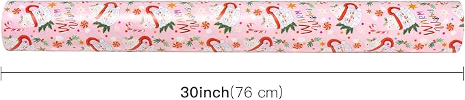 WRAPAHOLIC 30 Inch Jumbo Reversible Christmas Wrapping Paper - 30 Inch x 100 Feet Jumbo Roll Santa Claus Cup and Stripe Wrapping Paper for Chrsitmas, Holiday, Party Celebration