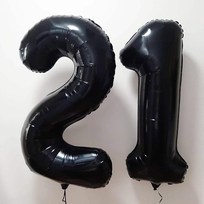 40 Inch Black 21 Number Balloons Giant Jumbo Huge 12 or 21 Foil Mylar Helium Number Digital Balloons Black Birthday Mylar Digital Balloons 12th 21st Birthday Anniversary Events Party Decorations