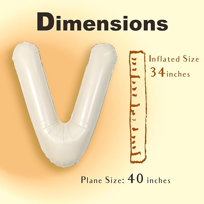SUWEN 40 Inch Cream Large V Letter Balloons Big Foil Helium Letter Balloons A-Z Jumbo Mylar Happy Birthday Party Decorations for Girl Anniversary Party Supplies