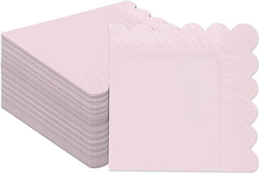 qiqee Grapefruit Pink Cocktail Dinner Napkins 5x5inch Disposable Beverage,Wedding, Birthday Party Dessert Wave Paper Napkins(120 Count)