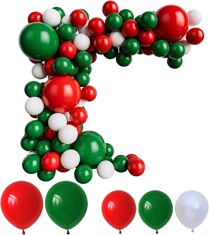 Red Green and White Balloon Garland for Birthday Baby Shower Wedding Graduation Christmas Party Decoration