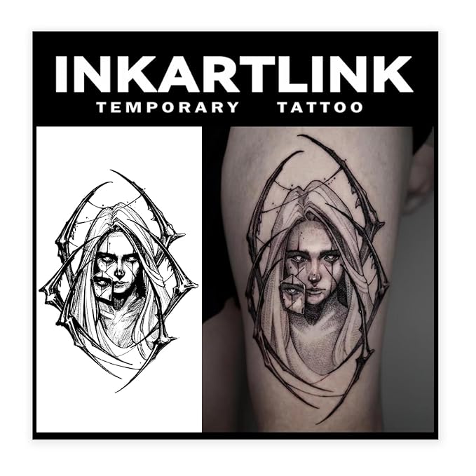 INKARTLINK Tattoo Tech, 2 Sheets Large Semi Permanent Tattoo, Adult Art Design Temporary Tattoos, Lasts 1-2 Weeks, Waterproof, Realistic Look, No Adhesive, No Reflection (Spider Woman Design)