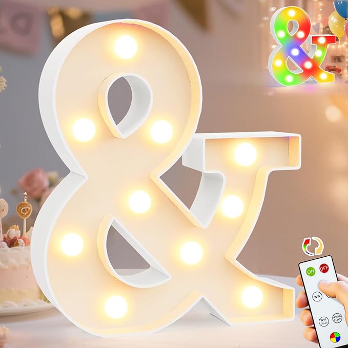 Pooqla LED Light Up Letters, Warm White and Colorful Lighted Marquee Letters with Remote, Lighted Letter for Party Birthday Decorations, Gift for Girls Boys Night Light, Wedding Home Decor, Symbol &
