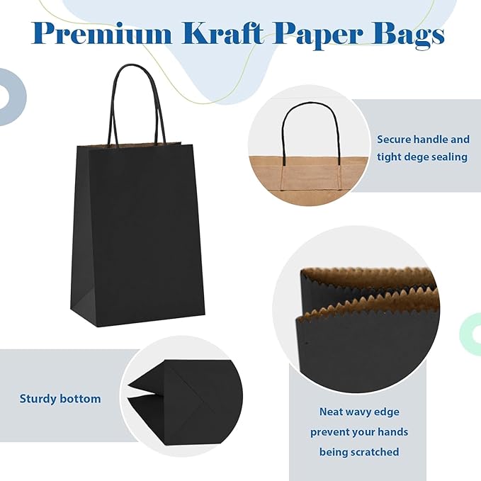 GSSUSA Black Gift Bags 5.25x3.75x8 1000Pcs, Paper Bags with Handles Bulk for Small Business