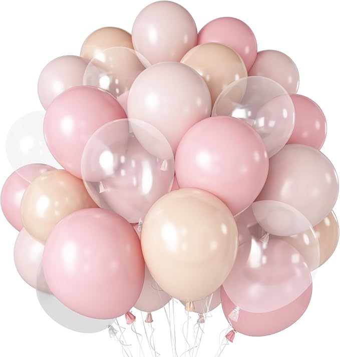 Pink Beige Balloons, 12 inch Light Pink Apricot with Transparent Clear Balloons for Girl Baby Shower Wedding Birthday Gender Reveal Bridal Shower Decorations