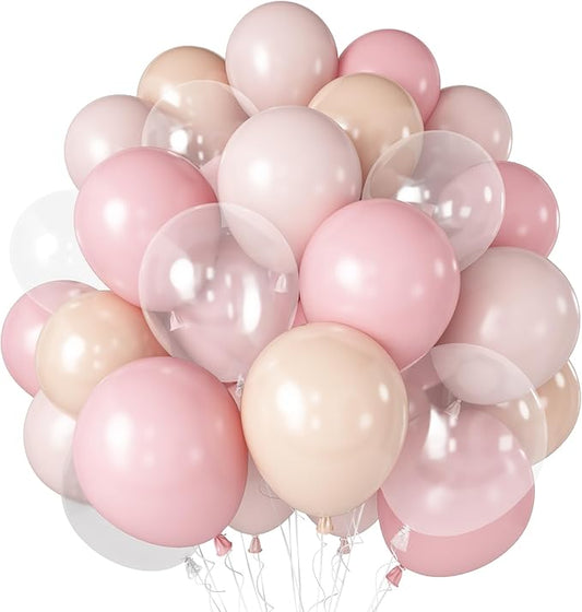 Pink Beige Balloons, 12 inch Light Pink Apricot with Transparent Clear Balloons for Girl Baby Shower Wedding Birthday Gender Reveal Bridal Shower Decorations
