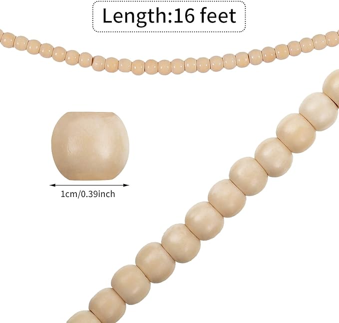 WILLBOND 16 Feet Christmas Wood Bead Garland Wooden Bead Garland for Christmas Tree Holiday Decoration (Wood Color)