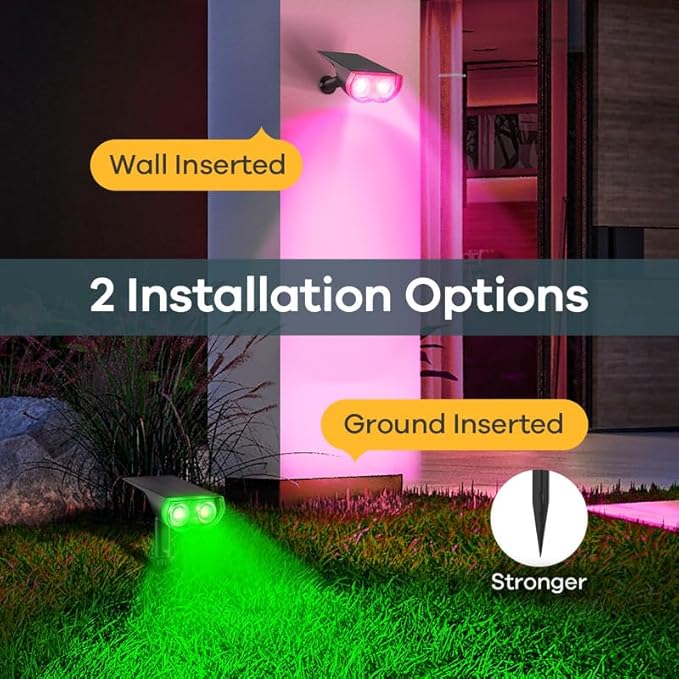 Linkind RGB Christmas Solar Lights Outdoor Waterproof IP67 StarRay Color Changing Spot Lights Outdoor for Yard Garden Pathway Holiday Christmas Decorations (Multicolor, 4 Pack)