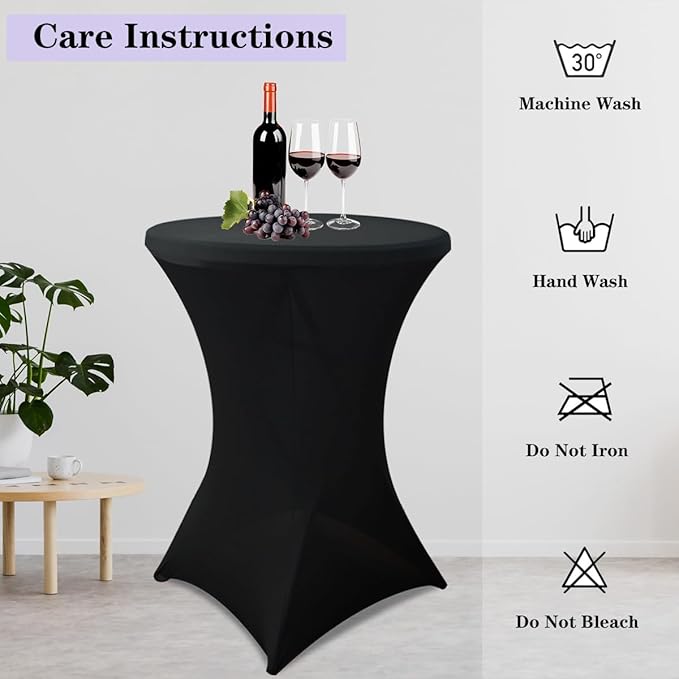 HAORUI 10 Pack Spandex Cocktail Table Covers, Fitted Round Highboy Stretch Table Cloths for Party, Bar, Wedding, Birthday, Banquet (Black, Fit for 30-32" Diameter x 42" Height Tables)