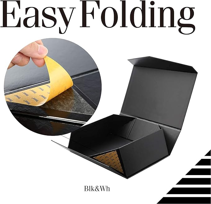 BLK&WH Large Gift Box 13.5x9x4.1 Inches, Black Collapsible Groomsman Gift Box with Magnetic Lid (Matte Black)