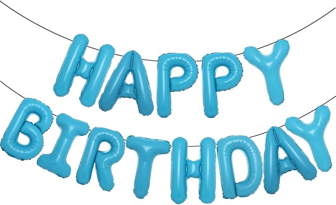 Accevo Light Blue Happy Birthday Balloons Banner 16 Inch Foil Letters Balloons Happy Birthday Sign Banner 3D Happy Birthday Balloons for Kids, Child, Adults, Boys & Girls Birthday Party Decorations