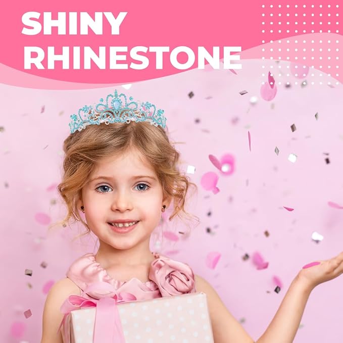 Birthday Tiara and Crown with Sash for Women, Hair Accessories for Wedding Party Costume (C- Blue)