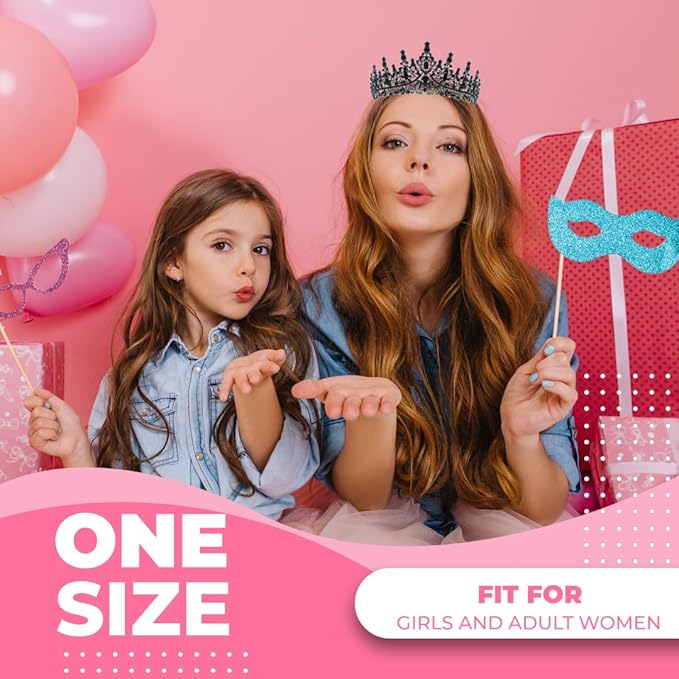 Birthday Tiara Crown with Sash for Women, Headband Hair Accessories for Wedding Party Costume Black