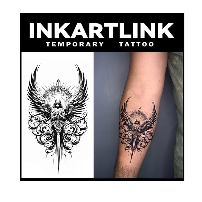 INKARTLINK Tattoo Tech, 2 Sheets Extra Large Semi Permanent Tattoo, Adult Art Design Temporary Tattoos, Lasts 1-2 Weeks, Waterproof, Realistic Look, No Adhesive, No Reflection (Mythology)199