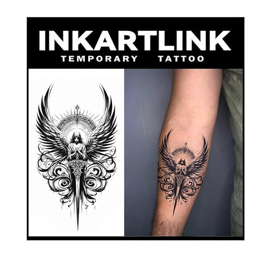 INKARTLINK Tattoo Tech, 2 Sheets Extra Large Semi Permanent Tattoo, Adult Art Design Temporary Tattoos, Lasts 1-2 Weeks, Waterproof, Realistic Look, No Adhesive, No Reflection (Mythology)199