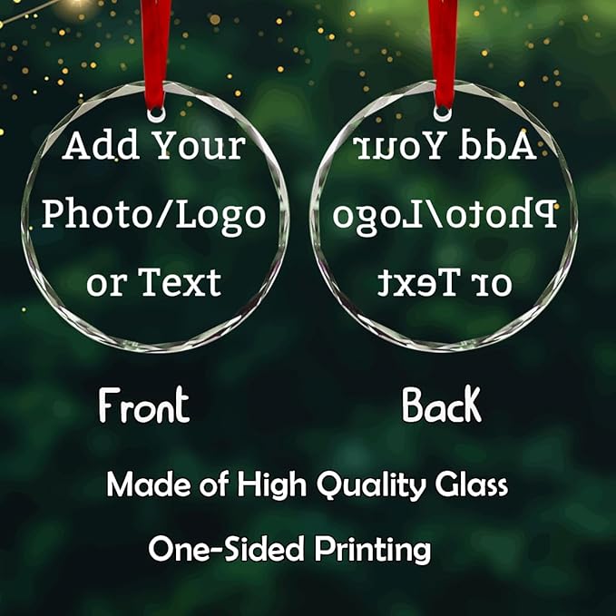 Personalized Round Christmas Crystal Glass Ornaments Custom 2025 Photo Name Ornament for Christmas Tree Decorations for Couple Family Friends Boys Girls