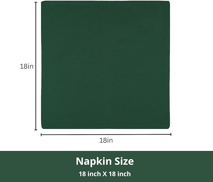 PurpleEssences Set of 12 Cloth Dinner Napkins 100% Cotton 18x18 Inch - Soft Durable Washable - Ideal for Farmhouse Party Christmas Holiday Winter - Perfect Everyday Use Table Linen - Forest Green