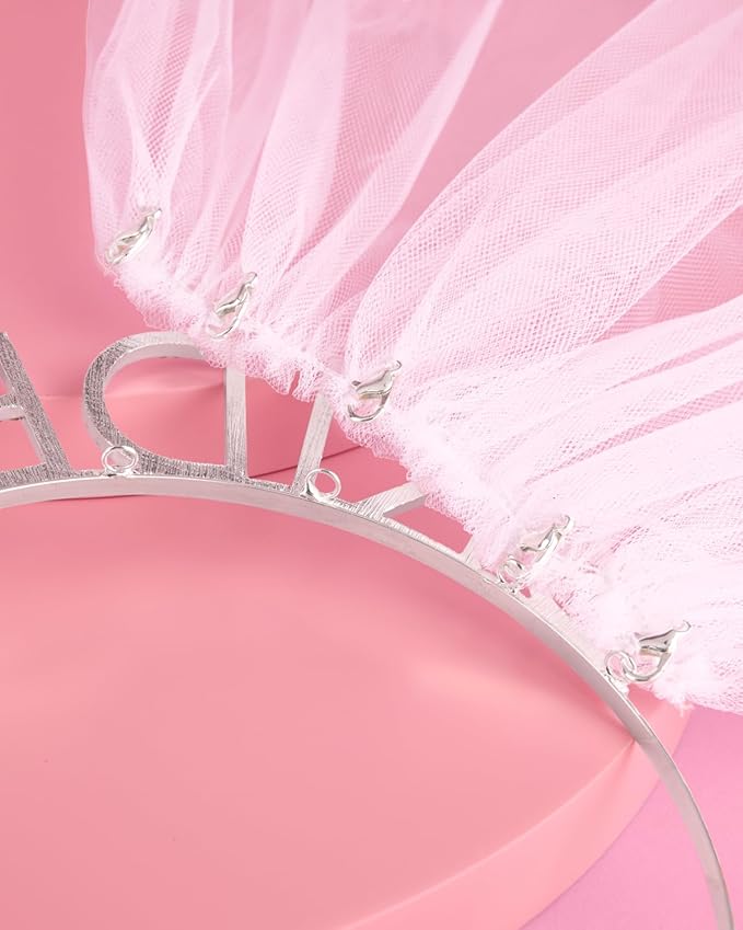 xo, Fetti Bride Rhinestone Headband with Detachable Veil | Bachelorette Party Decorations, White Headpiece Bridal Shower Gift, Bridesmaid Favors, Engagement Accessory