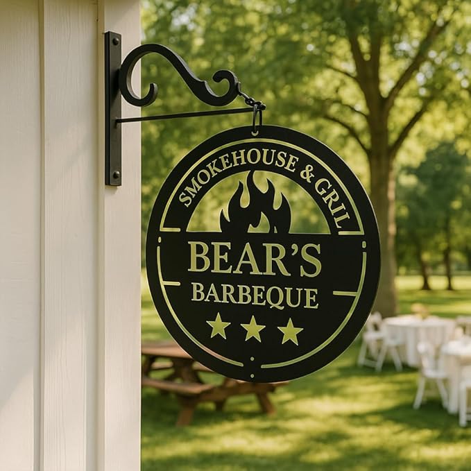 Custom Smokehouse and Grill Metal Sign , Personalized Barbeque Wall Art for Backyard, Outdoor Kitchen, Patio, Man Cave , BBQ Grill Sign, Rustic Bar Decor, Unique Housewarming Gift for Dad, Grandpa, Husband
