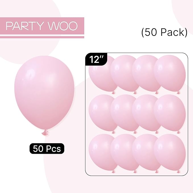 PartyWoo Light Pink Balloons 50pcs 12 Inch Pastel Pale Baby Pink Balloons for Baby Shower Gender Reveal Wedding Princess Butterfly Bachelorette Bridal Shower Birthday Party Decorations Pink-Y48