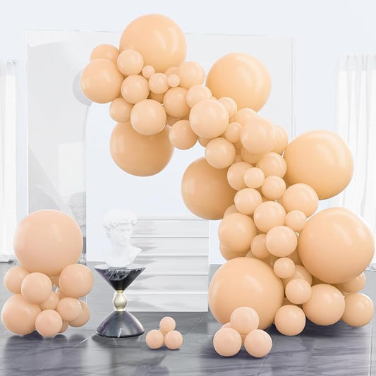 PartyWoo Nude Balloons 100 pcs Different Sizes Pack of 18 12 10 5 Inch Matte Latex Balloon Arch Kit Garland Beige Boho Apricot Balloons for Wedding Baby Shower Graduation Birthday Party Decorations