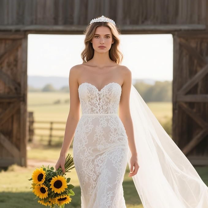 Silver Crystal Princess Queen Tiara - Bride Rhinestone Crowns Headband for Women Wedding Birthday Halloween Prom Pageant Party Coming of Age Ceremony Photo Props (HG1233-Silver White)