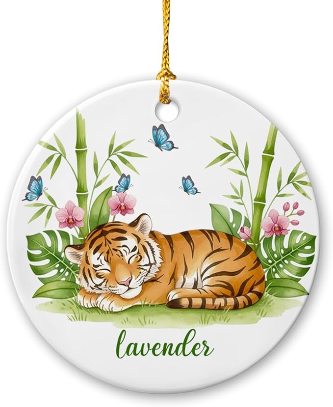 Baby Tiger Ceramic Ornament, Personalized Choose Name Tiger Lover Ornament, Gift for Son Daughter from Dad Mom, Customized Wildlife Ornaments, Tigers Animal Christmas Decoration, Safari Keepsake