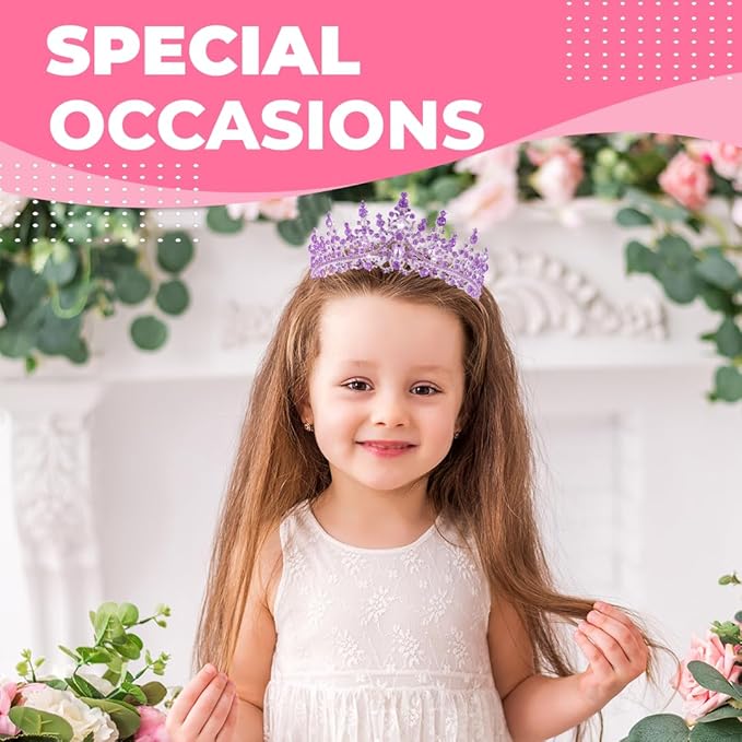 Birthday Tiara Crown with Sash for Women, Headband Hair Accessories for Wedding Party Costume (A-Purple)