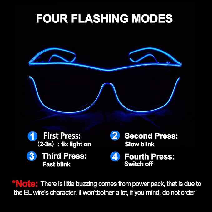 YouRfocus Wireless Led Light up Glasses 2 Pack Glow in The Dark Neon Rave Glasses for Rave Party, EDM, Halloween, Christmas (Blue + Purple)