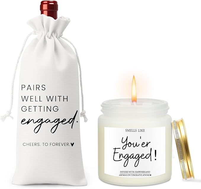 Engagement Gifts for Couples Her Engagement Party Decorations Gift for Couple Wine Bag Scented Candles Set Pairs Well with Getting Engaged Gifts To Forever White Wine Bottle Bag