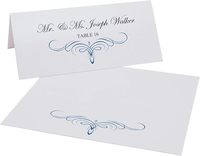 Decadent Flourish Printable Place Cards, Royal Blue (Choose Color), Set of 150 (25 Sheets), Laser & Inkjet Printers - Wedding, Party, Dinner, and Special Events - Made in the USA