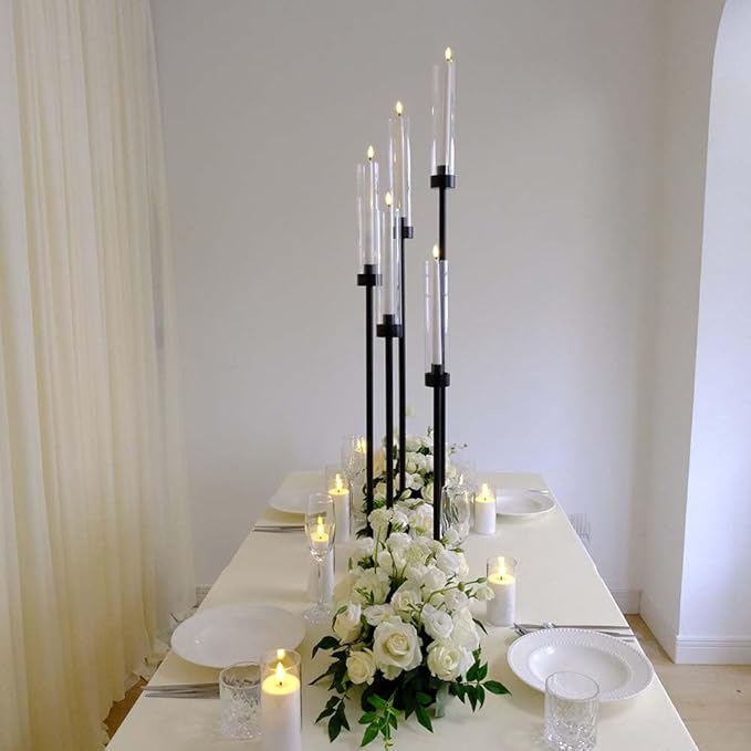 42.5inch 4pcs Black Candelabra Centerpieces for Tables 5 Arms Wedding centerpieces for Decorations
