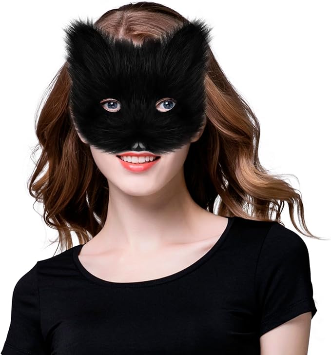 Animal Fox Wolf Mask Halloween Party Cosplay Costumes Props Plush Cat Half Face Masks Carnival Christmas Masquerade