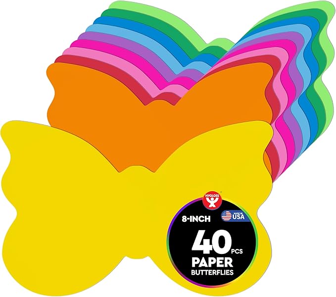 Hygloss Butterfly Shape Paper Cut-Outs for Arts & Crafts-Many Creative Uses-Classroom Activities-8 x 5 Inches, Assorted Vibrant Colors 40 Piece