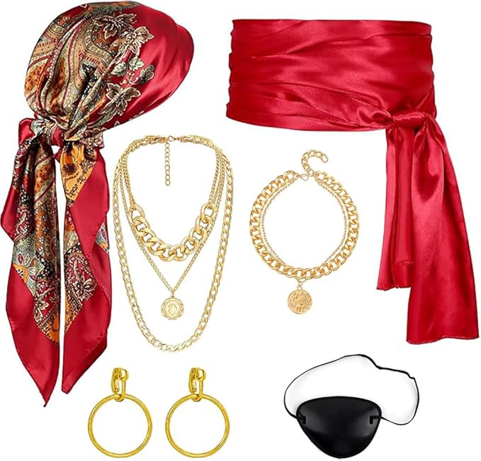 7pcs Women Pirate Costume Accessories for Men Pirate Head Scarf Necklace Belt Dress Accessories Renaissance