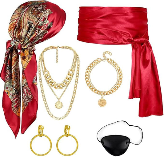 7pcs Women Pirate Costume Accessories for Men Pirate Head Scarf Necklace Belt Dress Accessories Renaissance