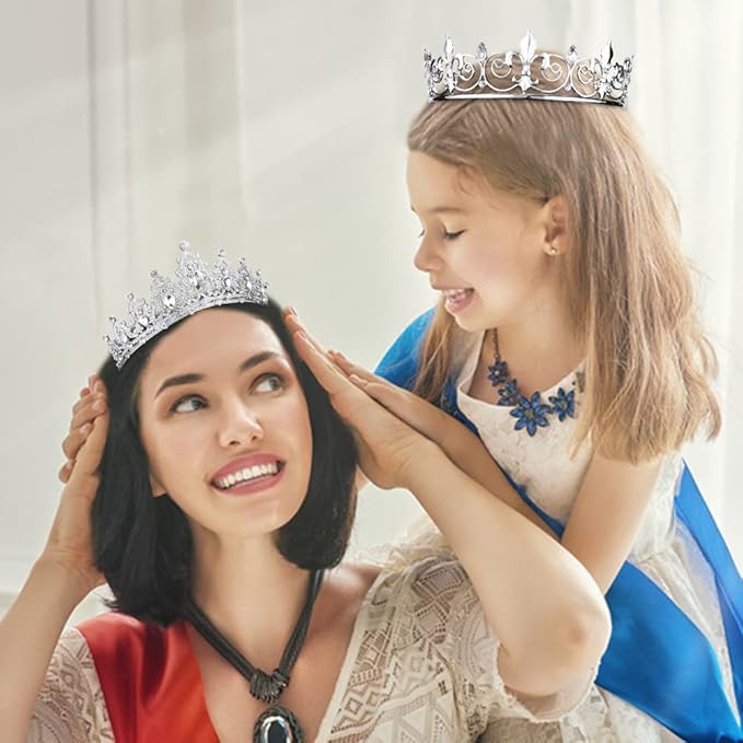 AOPRIE King & Queen Artemis Tiara and Crown for Women Men Crystal Hair Accessories for Wedding Prom Bridal Birthday Party Halloween Costume Christmas Gifts Silver Princess Tiara for Girls Boys