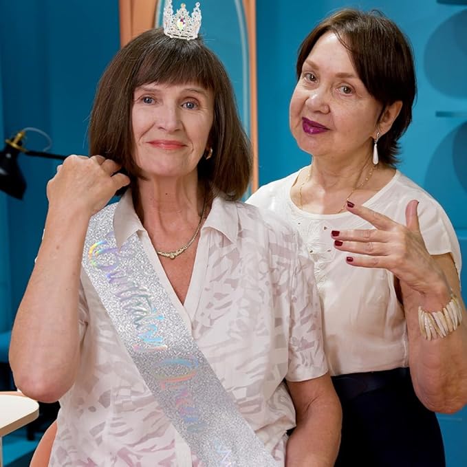 Birthday Queen Sash for Women Tiara & Crowns Headbands for Girls Happy Birthday Party Accessories Favor Supllies Leona Silver Pink, 2 Pack