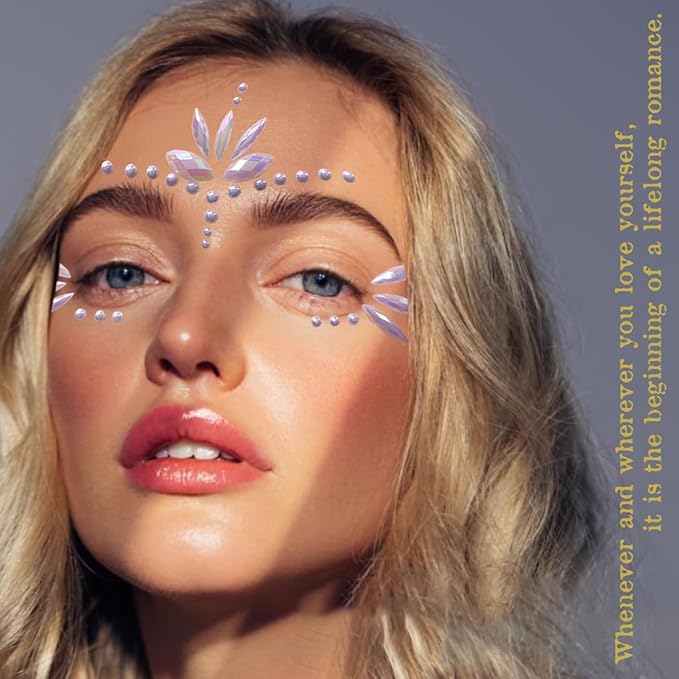 Mermaid Face Gems Stick Jewels for Women Cosplay Mermaid Halloween Club Eye Face Gems Stickers on Rave Party Gift for Kids Eye Face Jewels Temporary Tattoos Festival (Pearl)