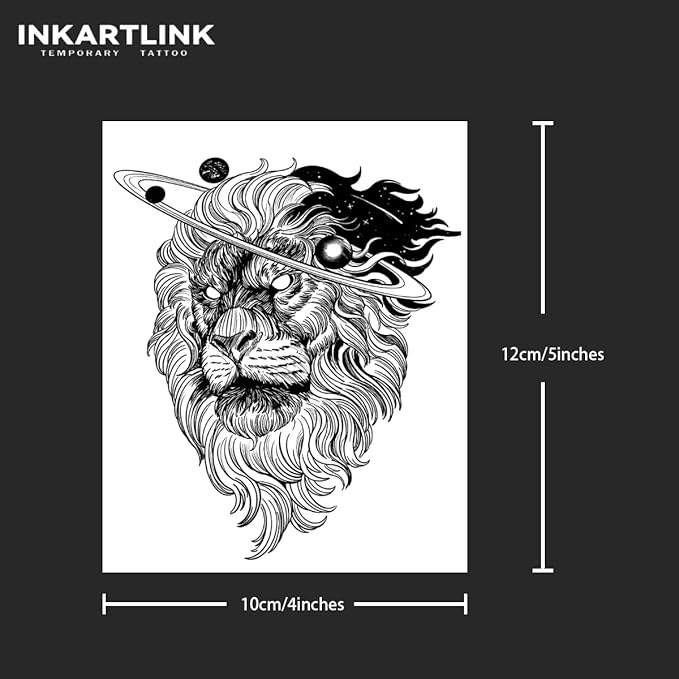 INKARTLINK Tattoo Tech, 2 Sheets Large Semi Permanent Tattoo, Adult Art Design Temporary Tattoos, Lasts 1-2 Weeks, Waterproof, Realistic Look, No Adhesive, No Reflection (Lion Design)