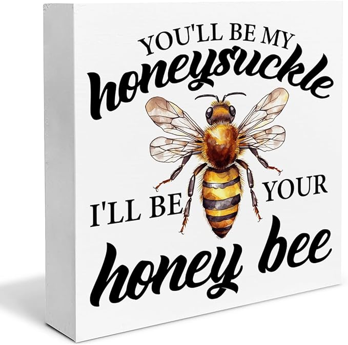 Summer Decorations Honey Wood Block Sign Farmhouse Summer Decor for Home Desk Table Shelf 5 x 5 Inches