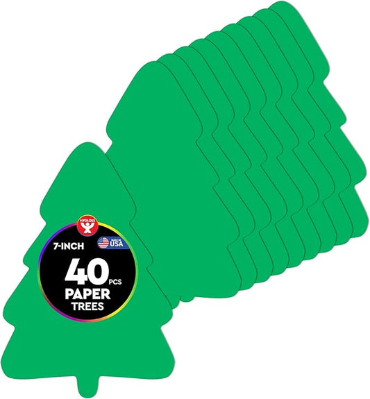 Hygloss Tree Shape Paper Cut-Outs for Arts & Crafts-Many Creative Uses-Christmas & Holiday Activities-Vibrant Green-7 Inches-40 Pcs