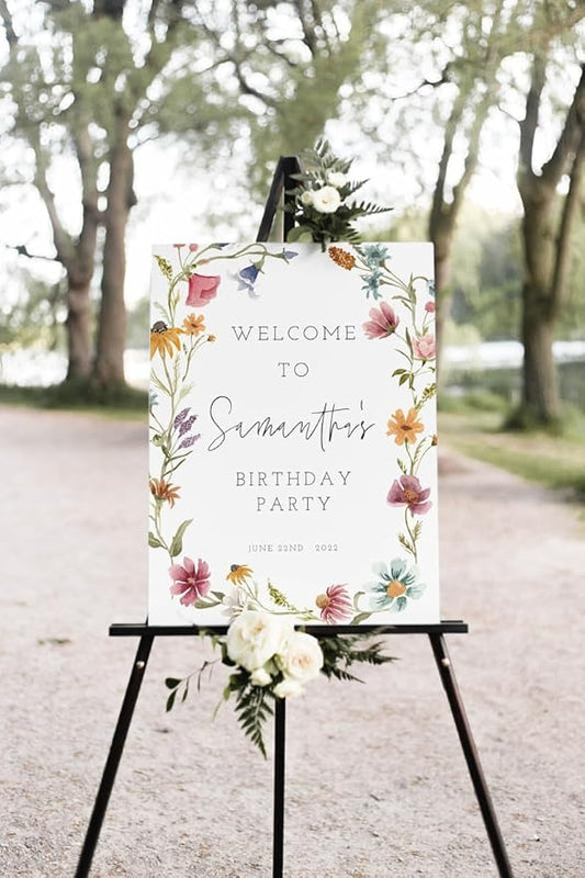 Wildflower Shower Welcome Sign Template, Floral Sign for Birthday Party